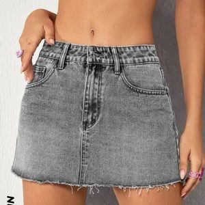 Raw Hem Denim Mini Skirt - Gray